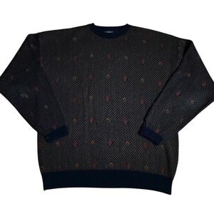 Vintage Herringbone Knit Crewneck Pullover Sweater Men's Large‎ Grandpacore